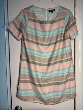 Lulu's Pastel Pink, Mint & Taupe Striped Shift Dress